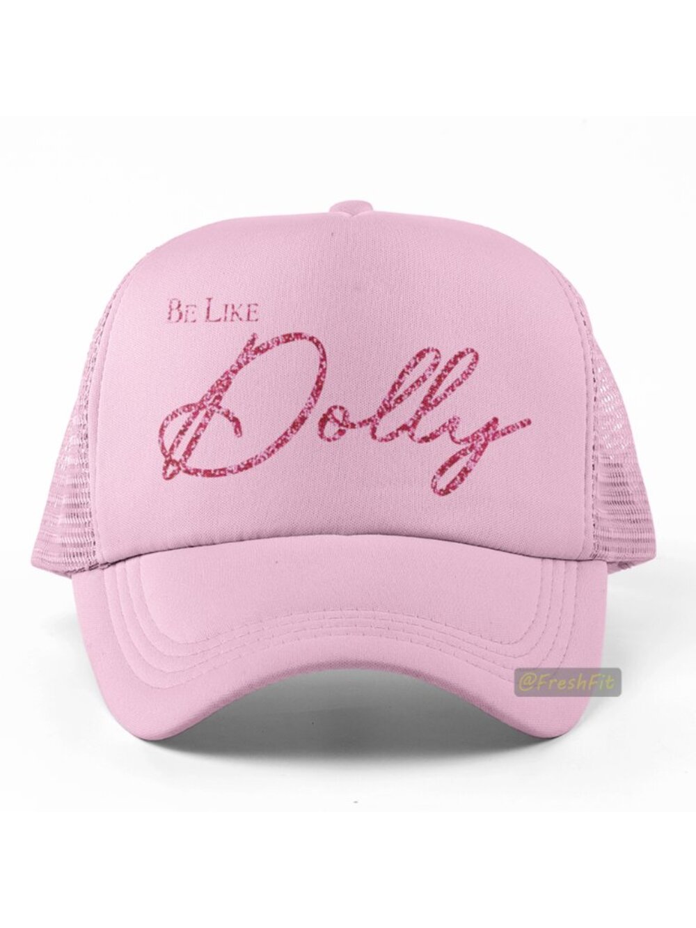🆕Be Like Dolly Glitter Print Foam Trucker Hat Mesh Snapback Light Pink